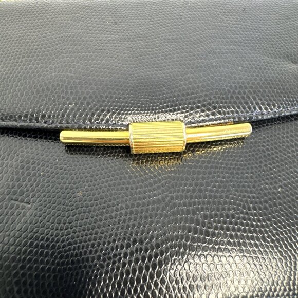 Rodo Italy Blue Genuine Lizard Leather With Gold Hardware And Chain Strap - Picture 6 of 10